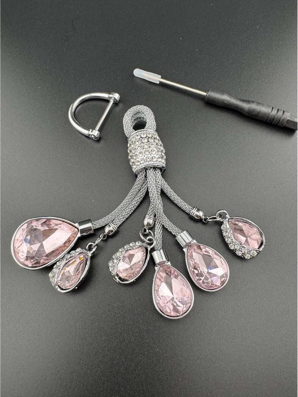 Elegant Silver and Pink Rhinestone Tassel Keychain Bag Charm